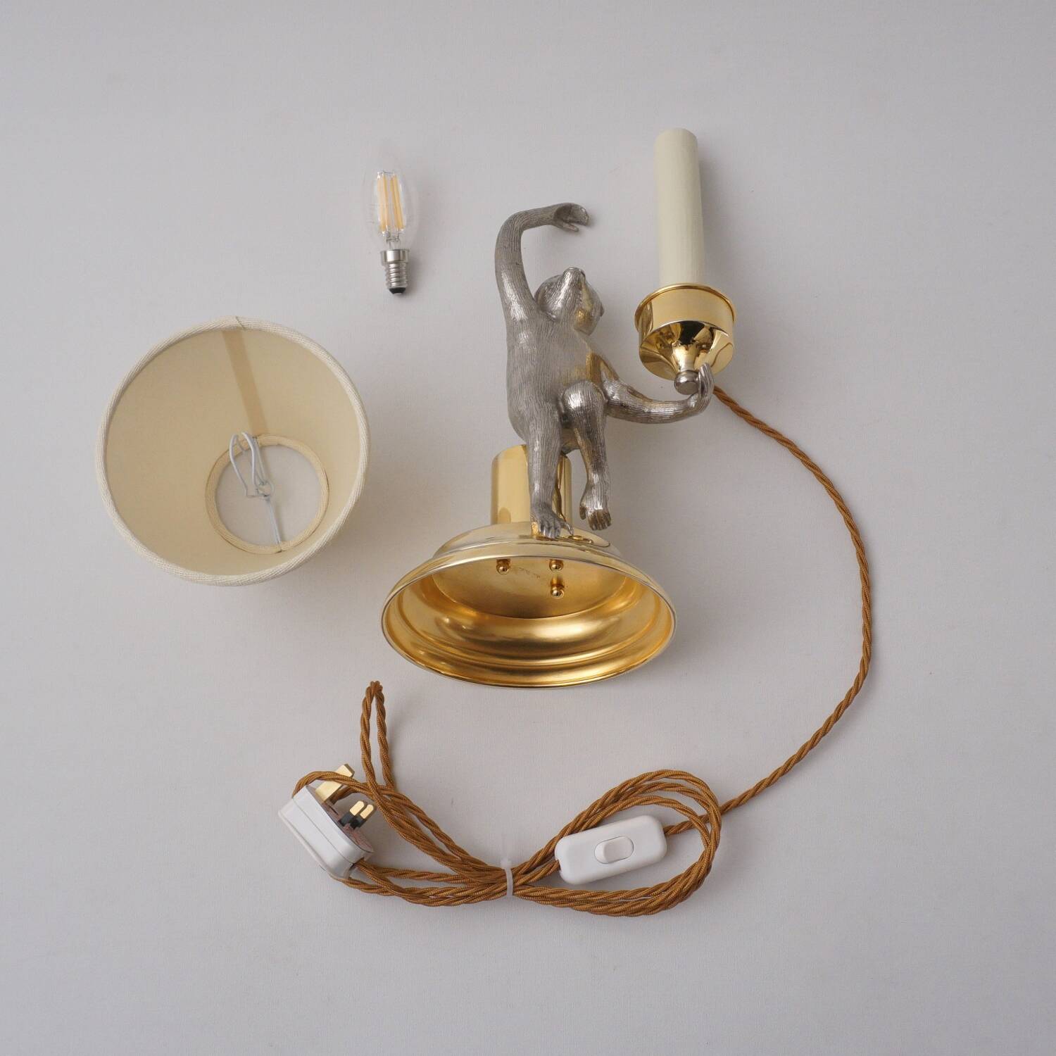 Hauy Pouigo Monkey candlestick table lamp silver plated bronze 1970's Italy