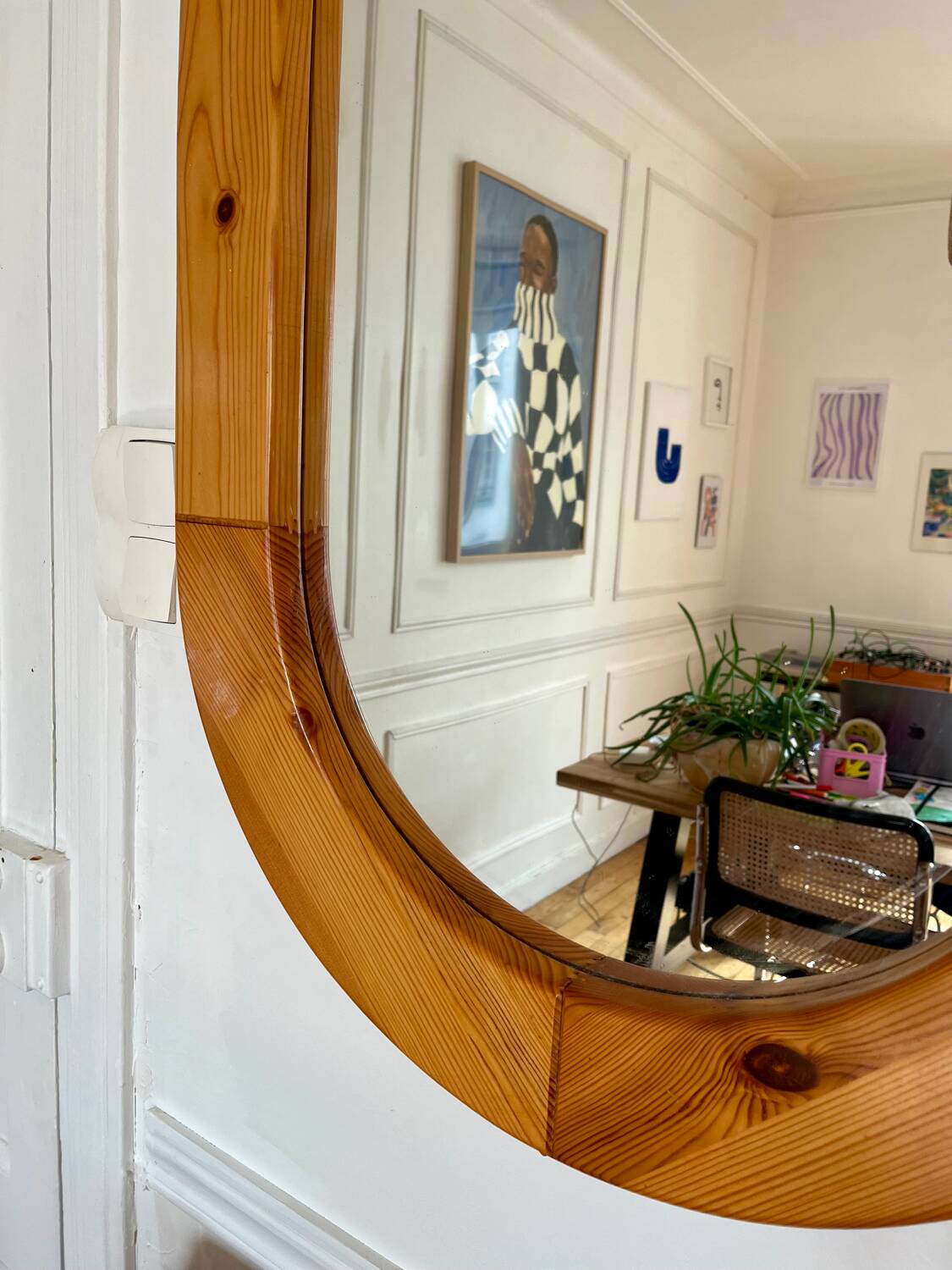 Oval mirror in solid pine vintage 70