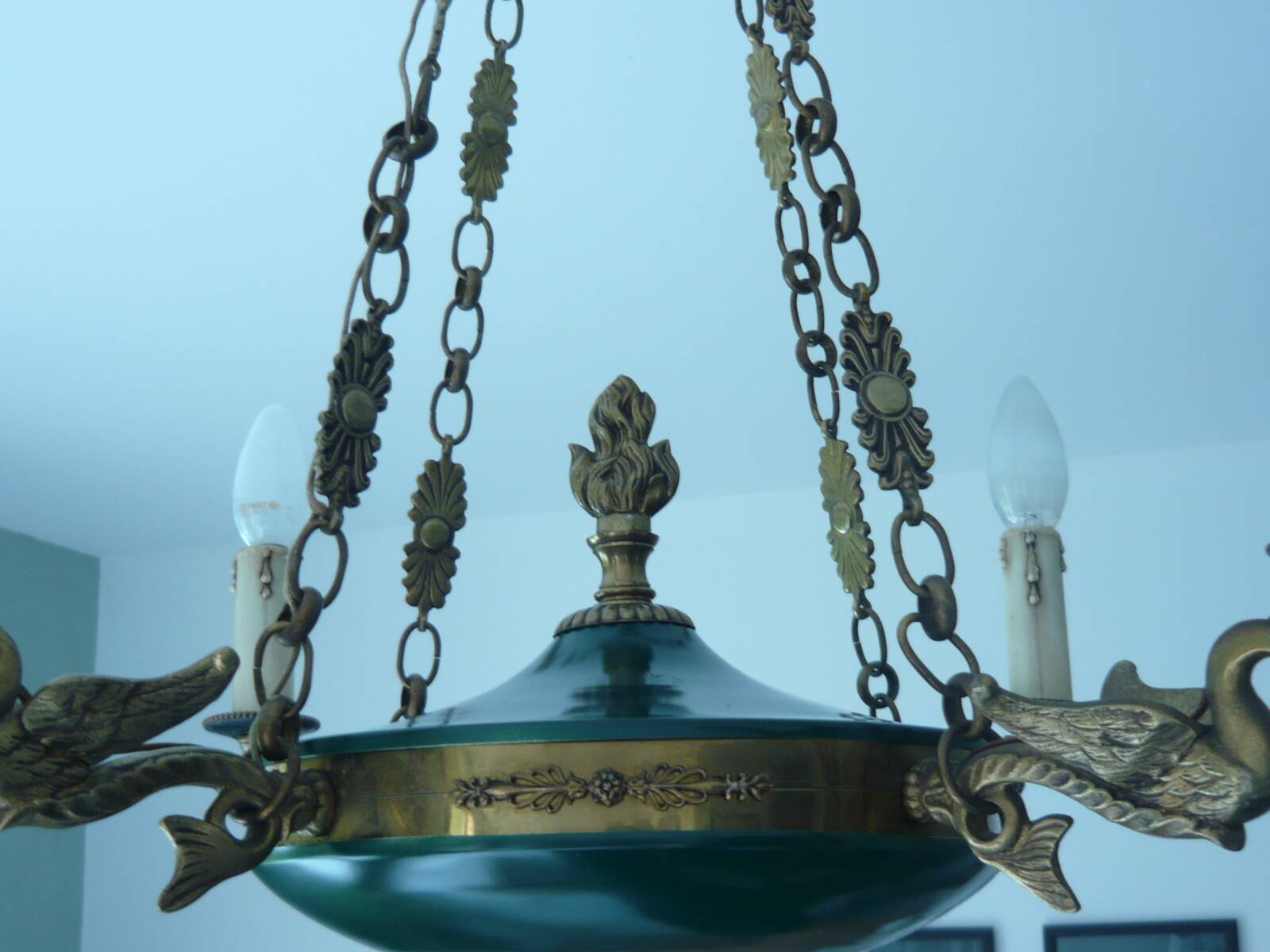 Empire chandelier 4 lights gooseneck golden bronze and painted brass