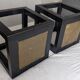 Chinese side tables in black lacquer, stone top.