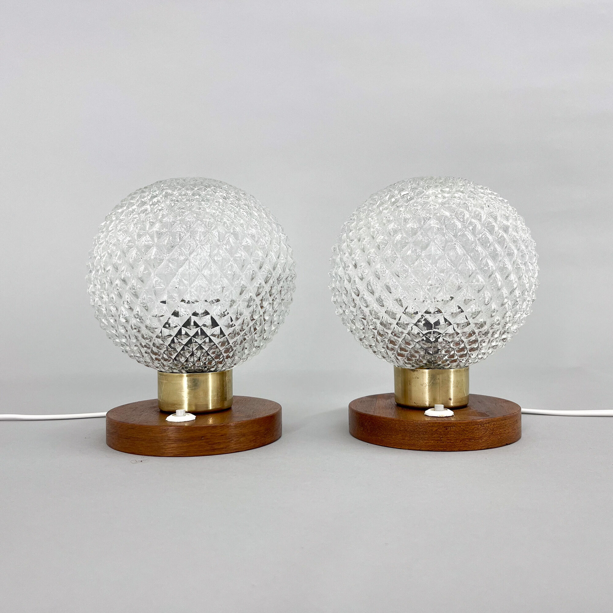 Pair of Midcentury Wood & Glass Table Lamps, 1970s