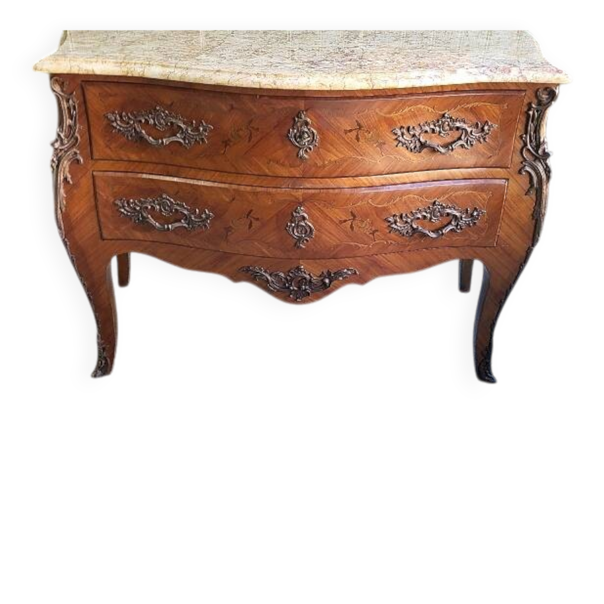 ROSEWOOD COMMODE WITH 2 DRAWERS AND OCHRE MARBLE TOP