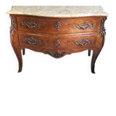 COMMODE EN BOIS DE ROSE 2 TIROIRS PLATEAU EN MARBRE OCRE