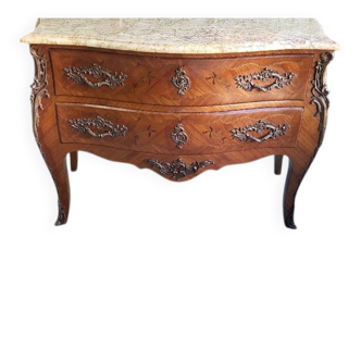 ROSEWOOD COMMODE WITH 2 DRAWERS AND OCHRE MARBLE TOP