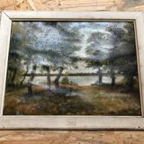 Old oil painting Savior Bernay Theric 1895 the Rhône with vintage wooden frame