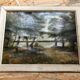 Ancien tableau huile sauveur bernay theric 1895 le rhône avec cadre bois vintage