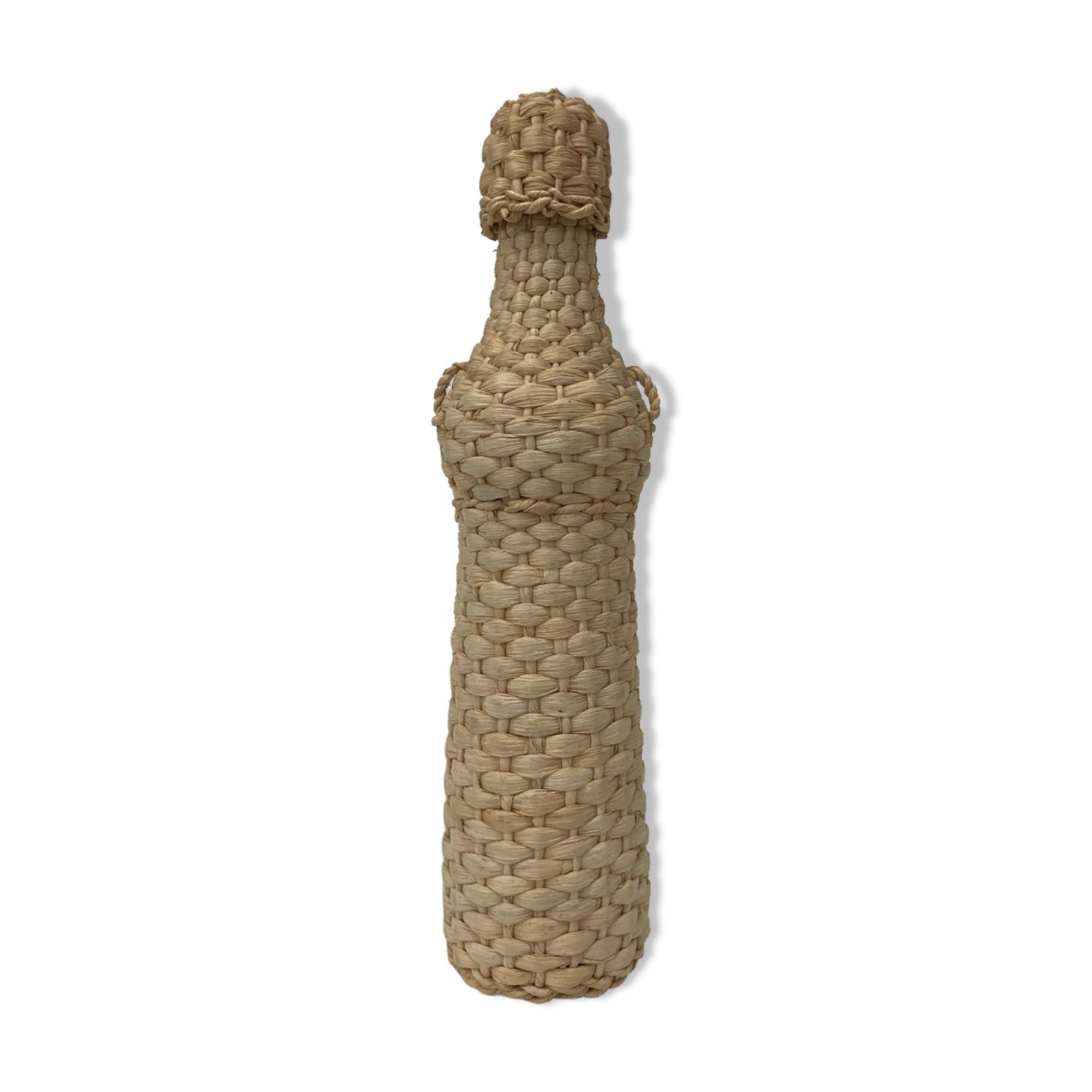 Bottle surrounded by wicker or raffia
