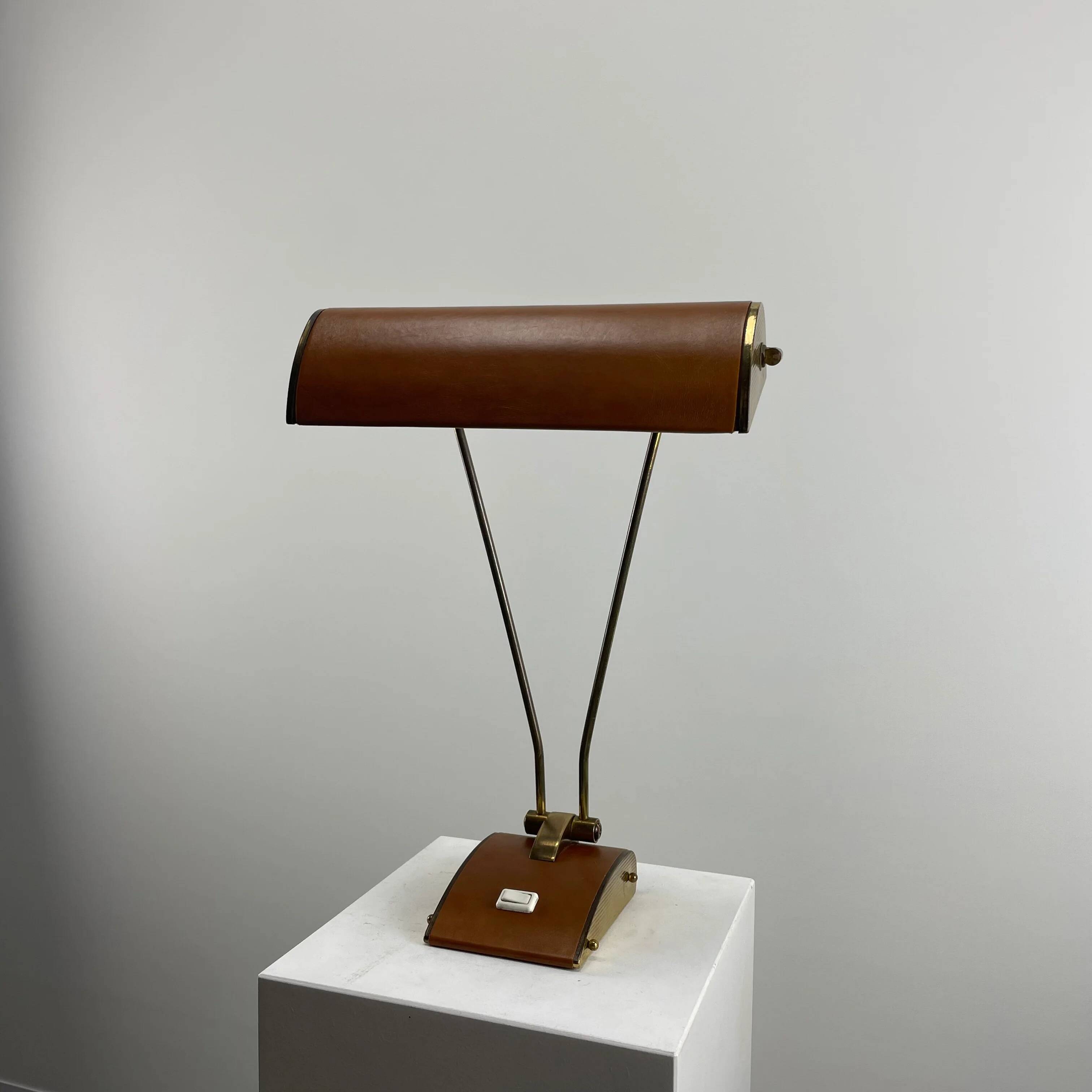 JUMO desk lamp in brass and leather by Eileen Grey, 1930