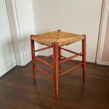 Mid-Century Wicker and Beech Stool, 1960s