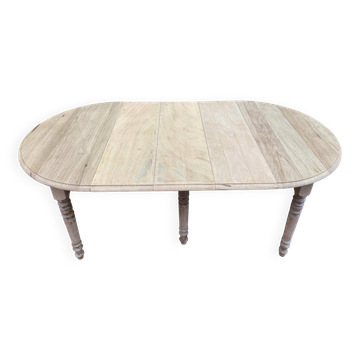 Table à manger ronde extensible à volets décapée en chêne brut 3 rallonges