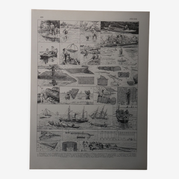 Original lithograph on fishing