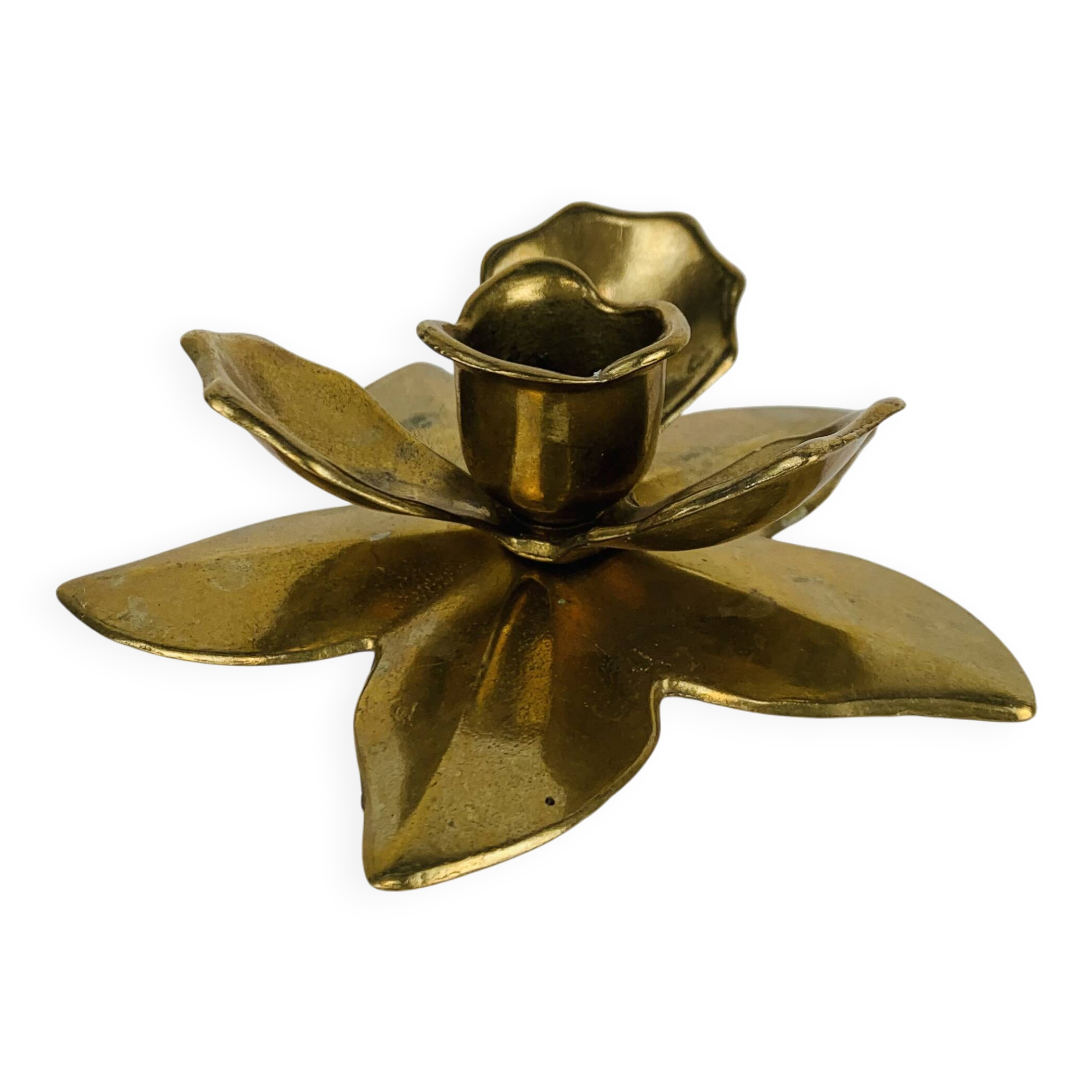 Bougeoir fleur laiton doré vintage