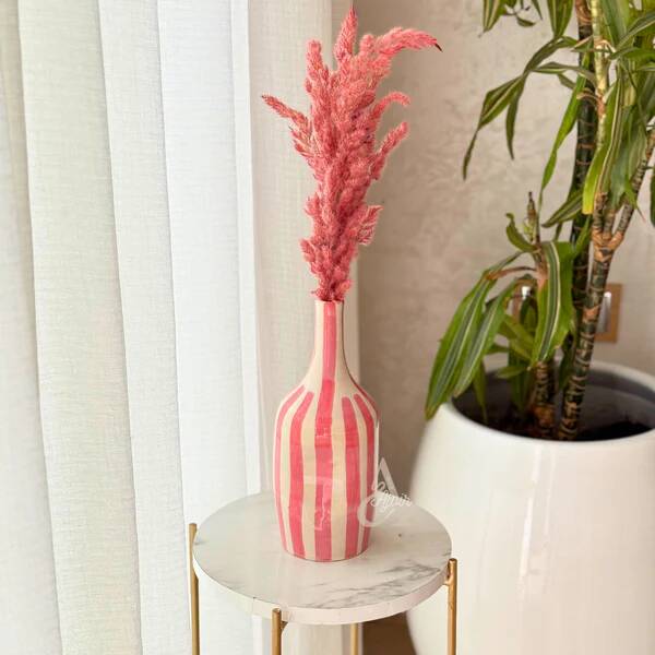 Striped pink artisanal bottle vase