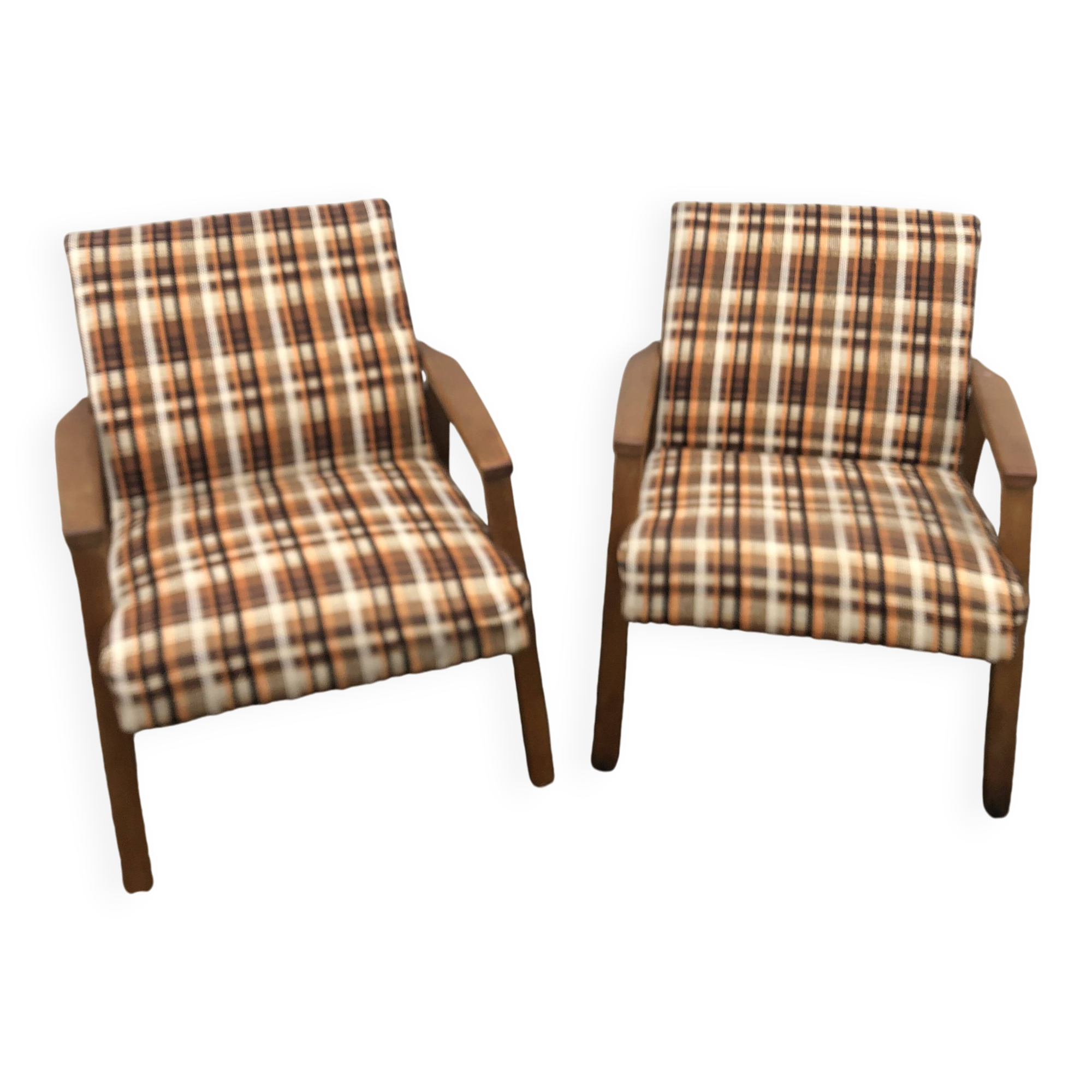 Vintage Scandinavian style armchairs in tartan fabric from the 60s