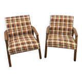 Vintage Scandinavian style armchairs in tartan fabric from the 60s