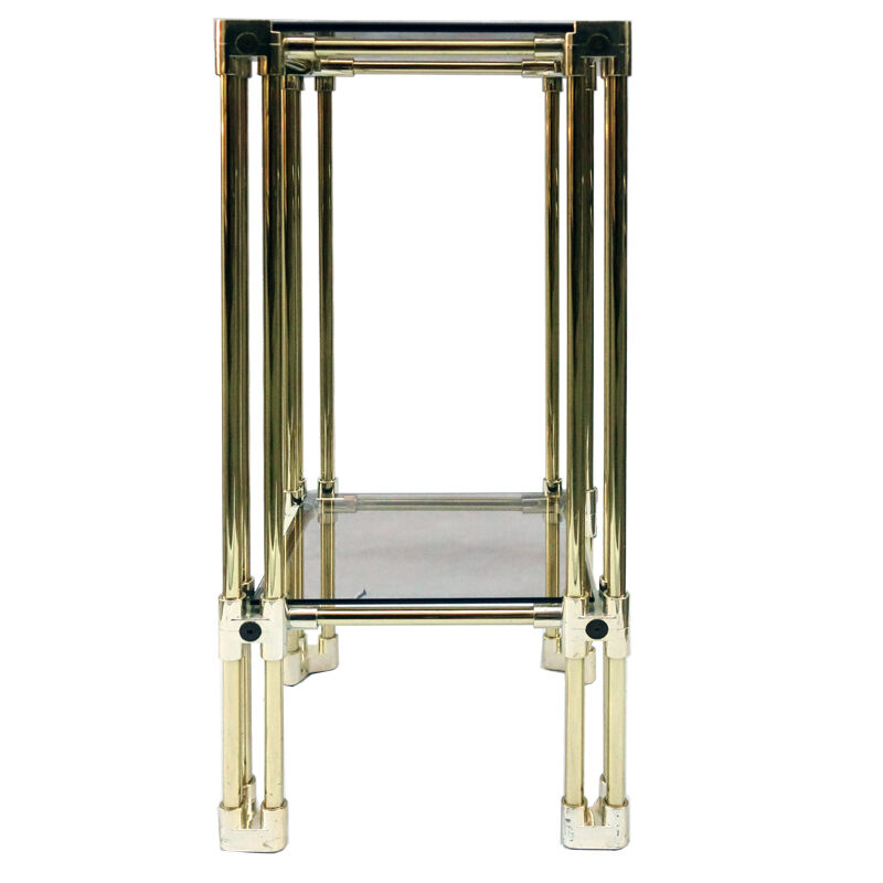 double-plated square tray in smoked glass and gilded brass structure from the late 1970s