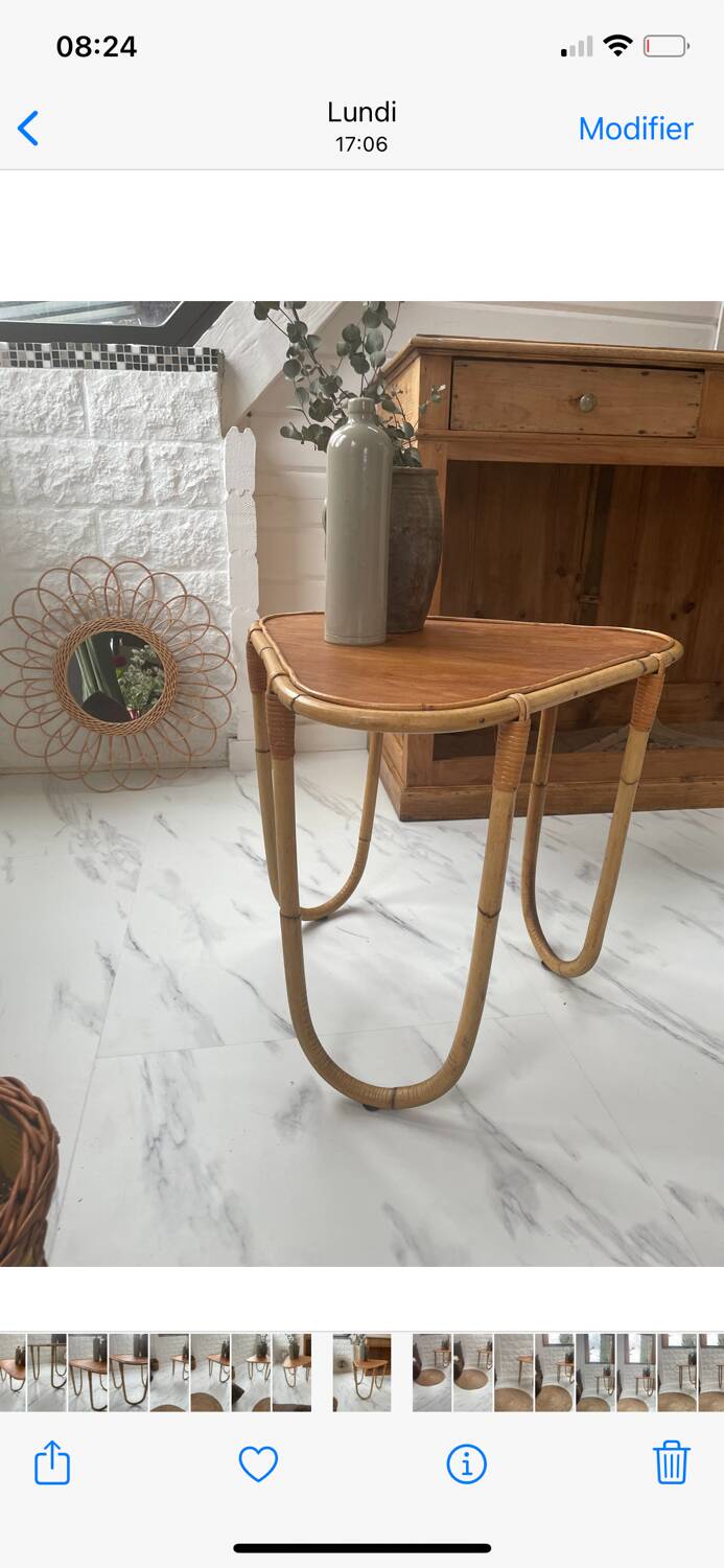 Small banbou tripod table from the 70s