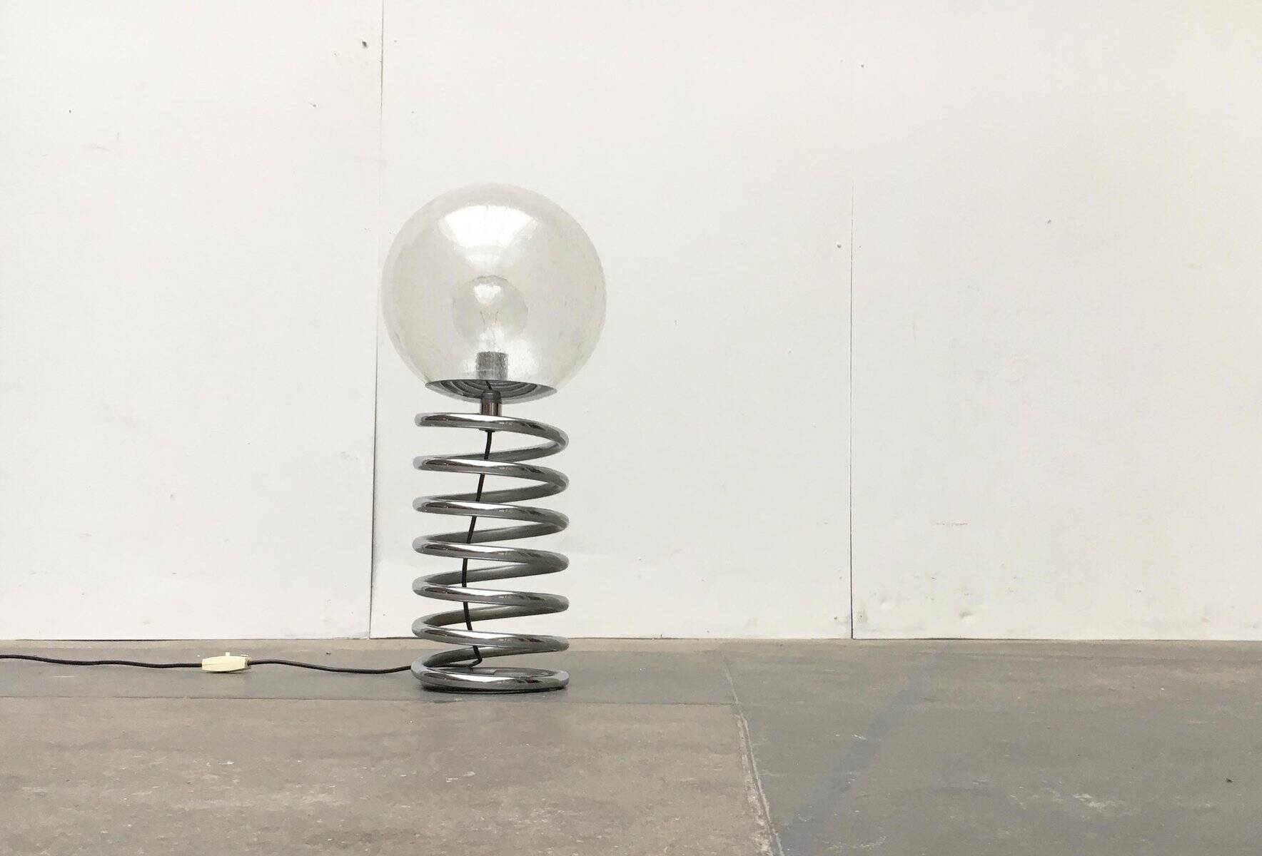 Floor lamp with spiral bulb from the German space age mid-century by Ingo Maurer for M-Design, 1960s.