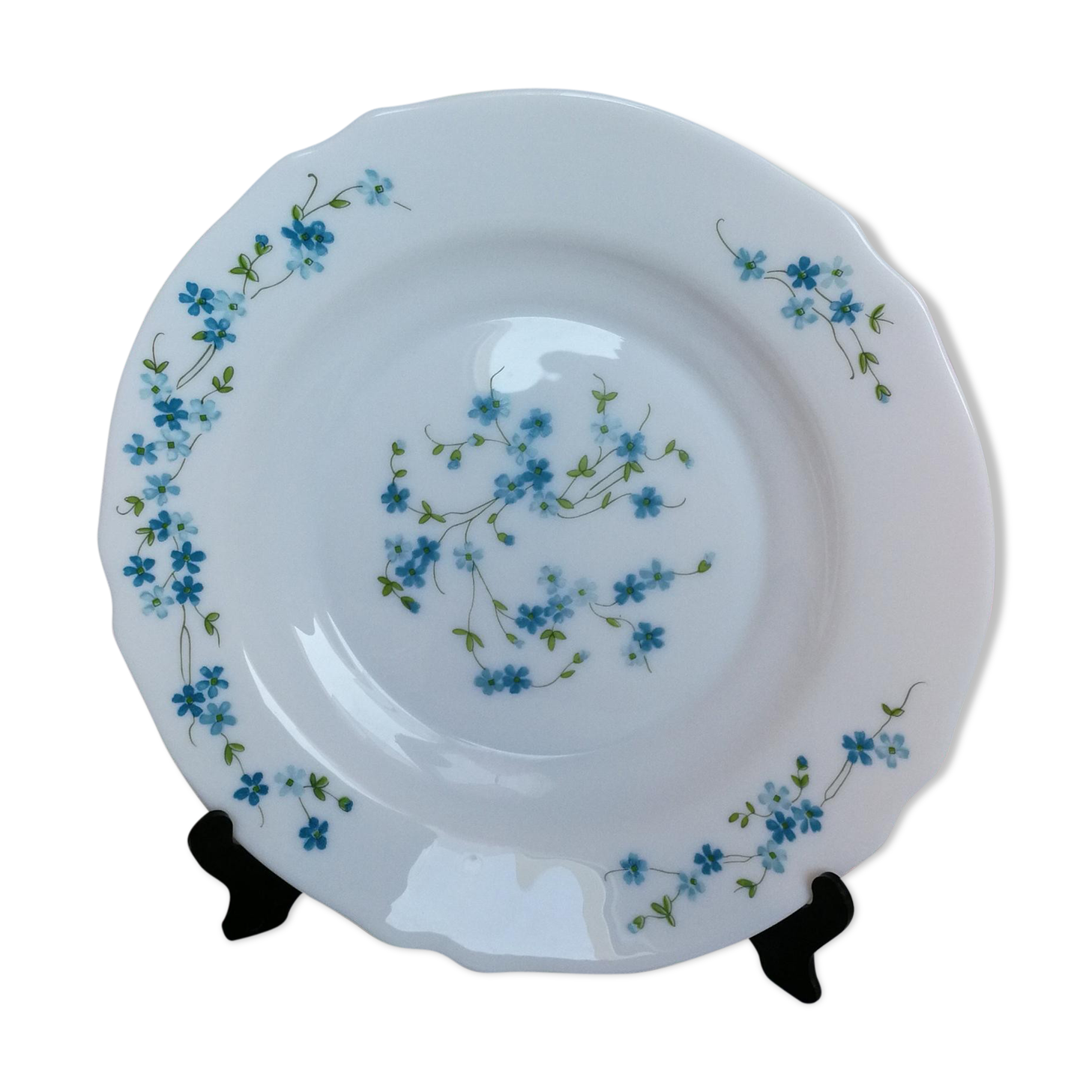 6 arcopal hollow plates veronica myosotis blue flowers 70s