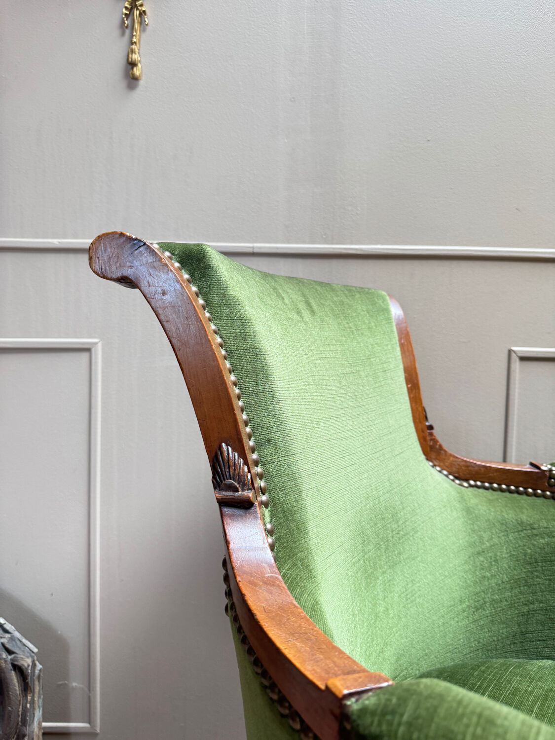 Pair of mahogany cabriolet bergère armchairs from the 18th-century Directoire period.
