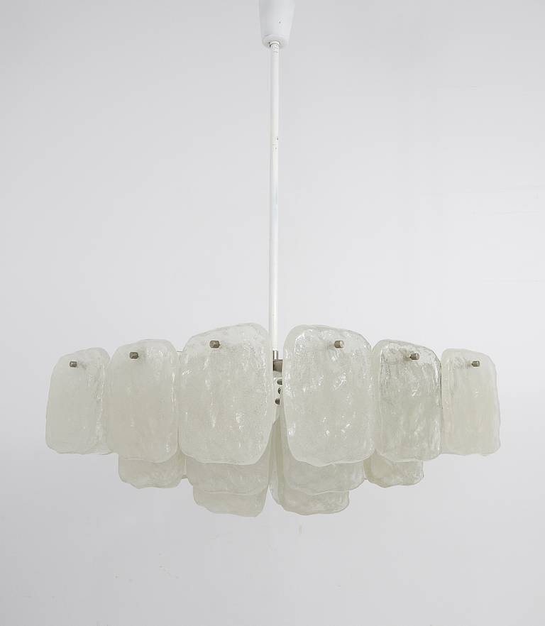 Very large square chandelier J.T. Kalmar with frosted glass panels, Austria, 1960s.