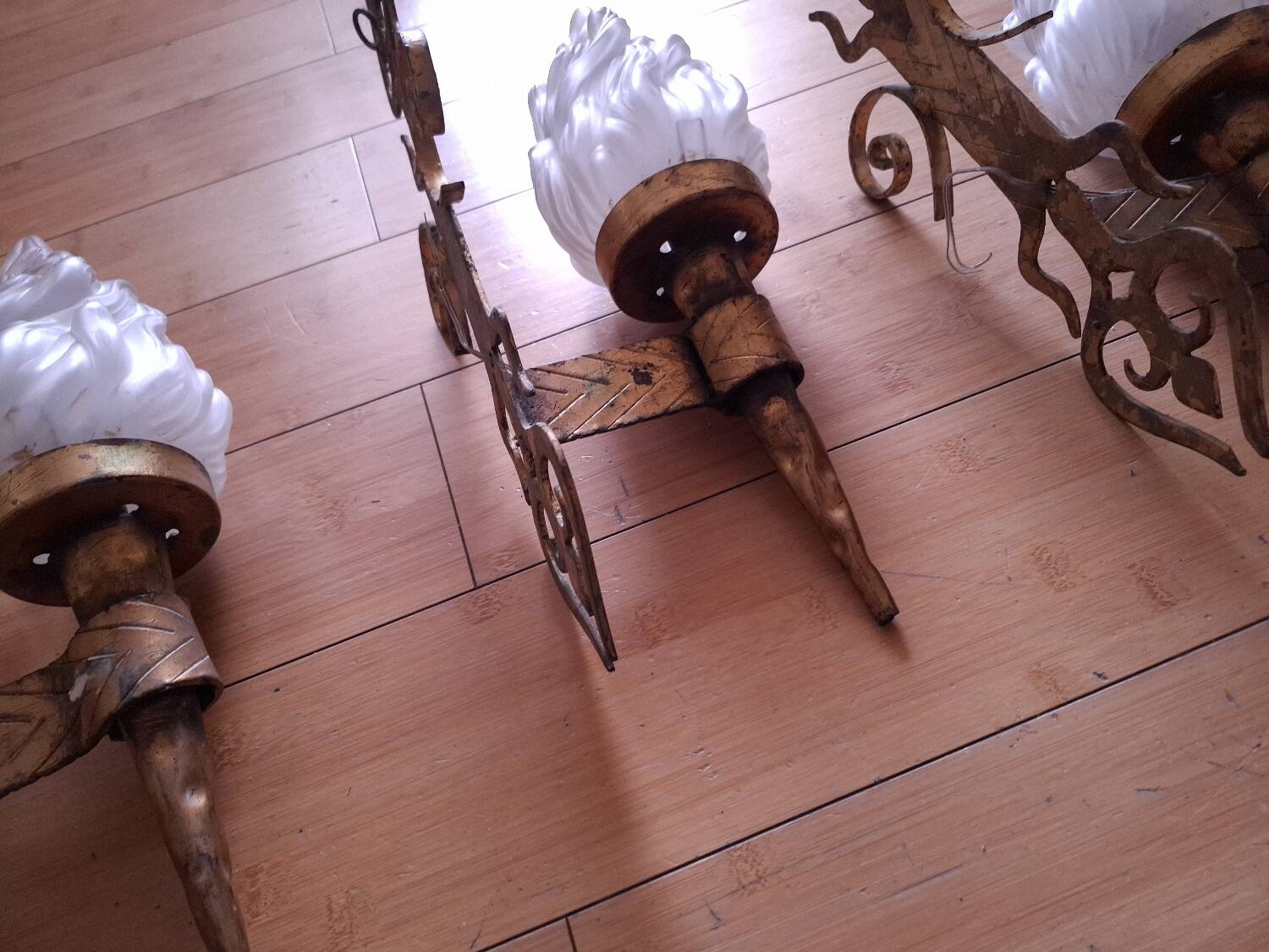 3 gold metal torchere wall lights