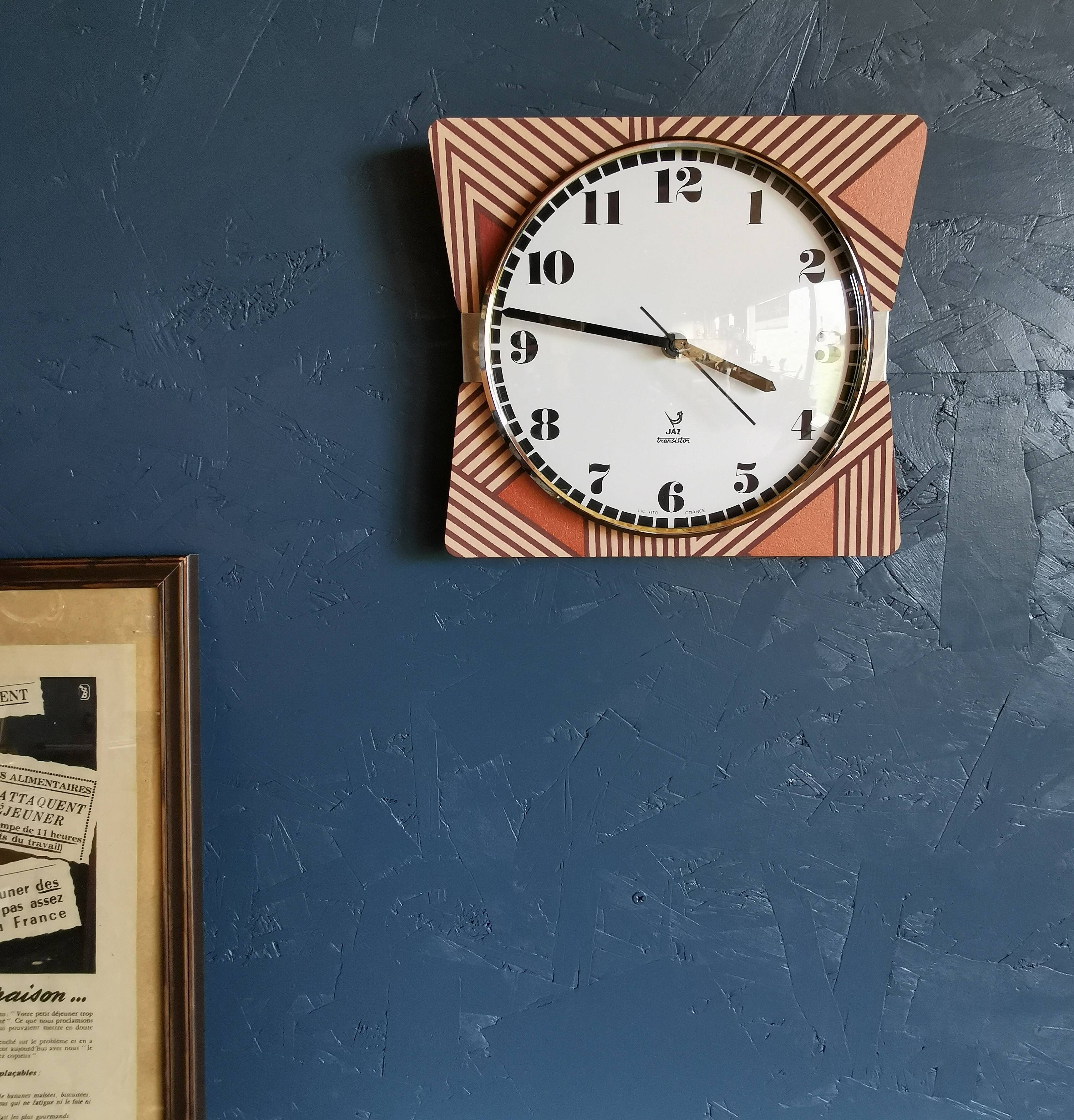 Clock silent rectangular vintage wall pendulum "Jaz copper pink"