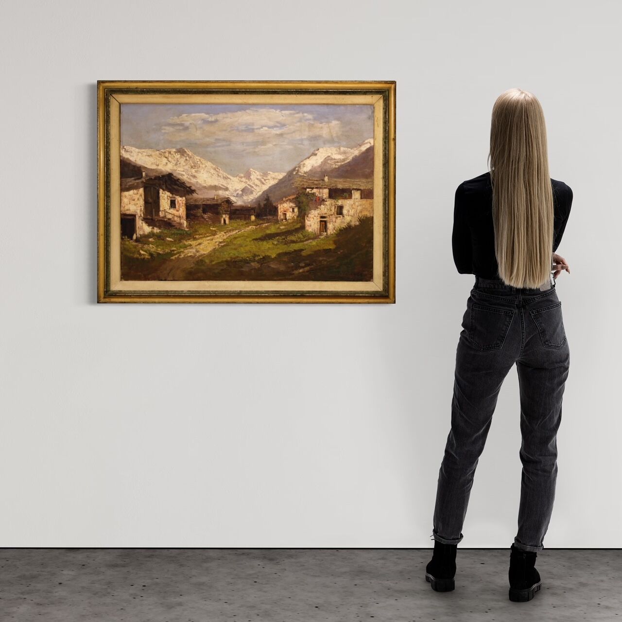 Italian signed mountain landscape painting from 20th century