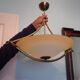 Golden Metal Suspension with Opaque Bowl Shade, 1980s