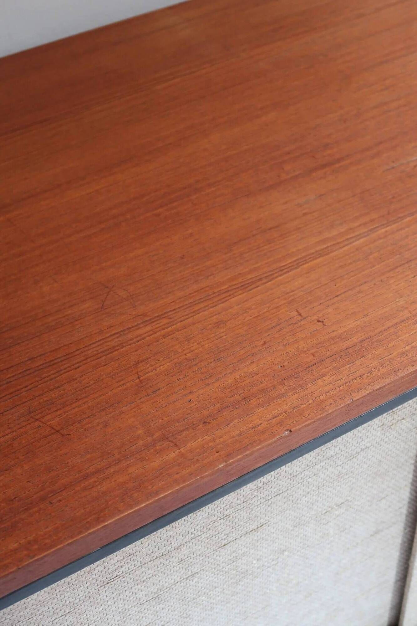 Teak enfilade, sliding canvas doors, 1960s.