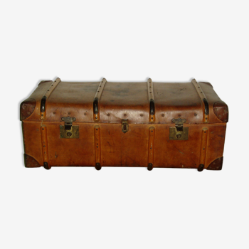 Leather travel trunk