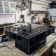 Black tiled coffee table and midnight blue grout