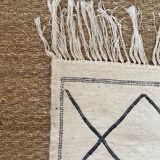 Berber rug 134x108 Azilal in beige ecru Moroccan wool with black diamonds