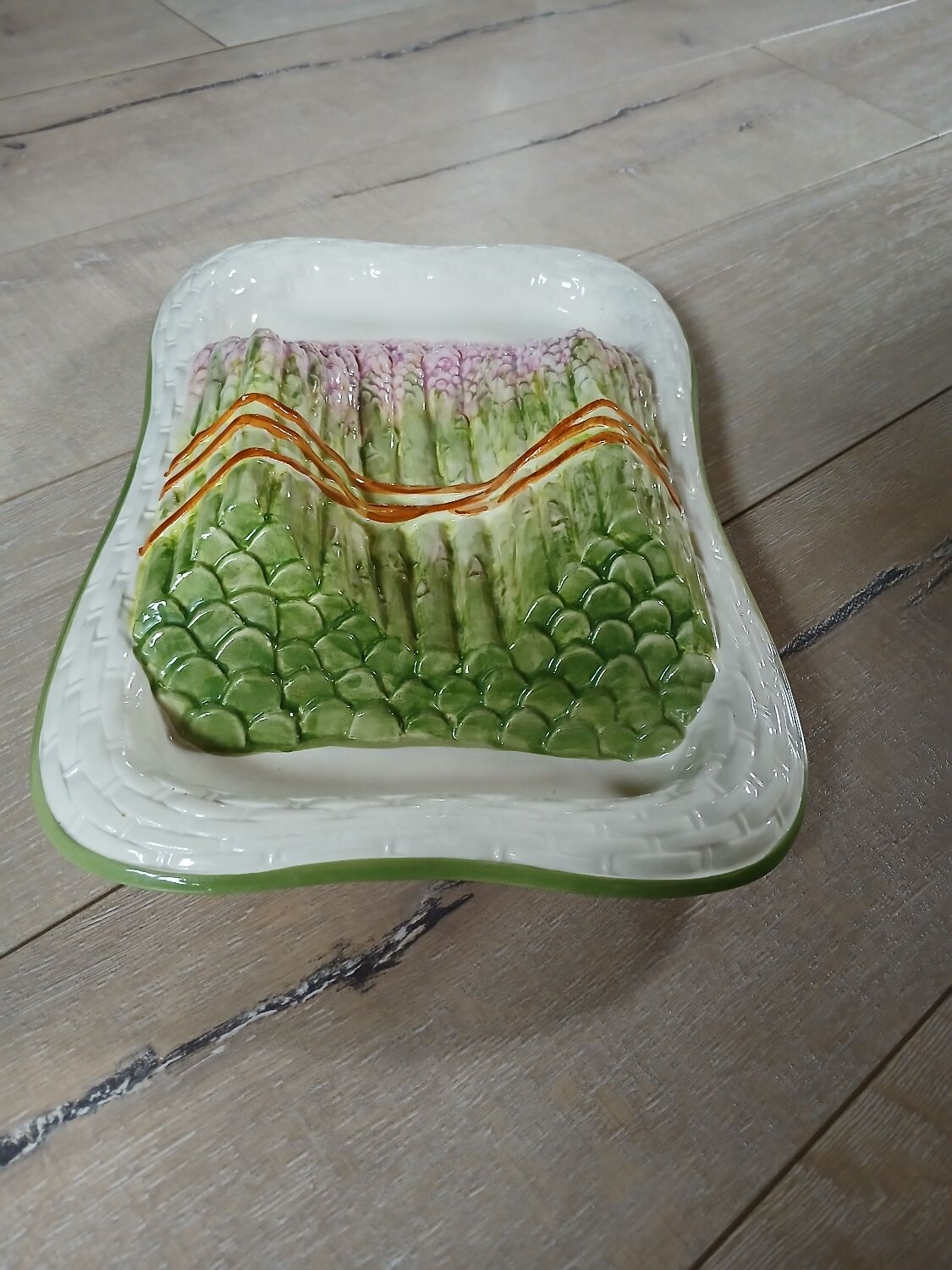 Large antique Barbotine/asparagus platter