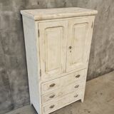 Antique French white flea market cabinet with drawers 83x148 cm