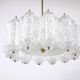 J.T. Kalmar brass chandelier with textured ice glass, Austria, 1950s