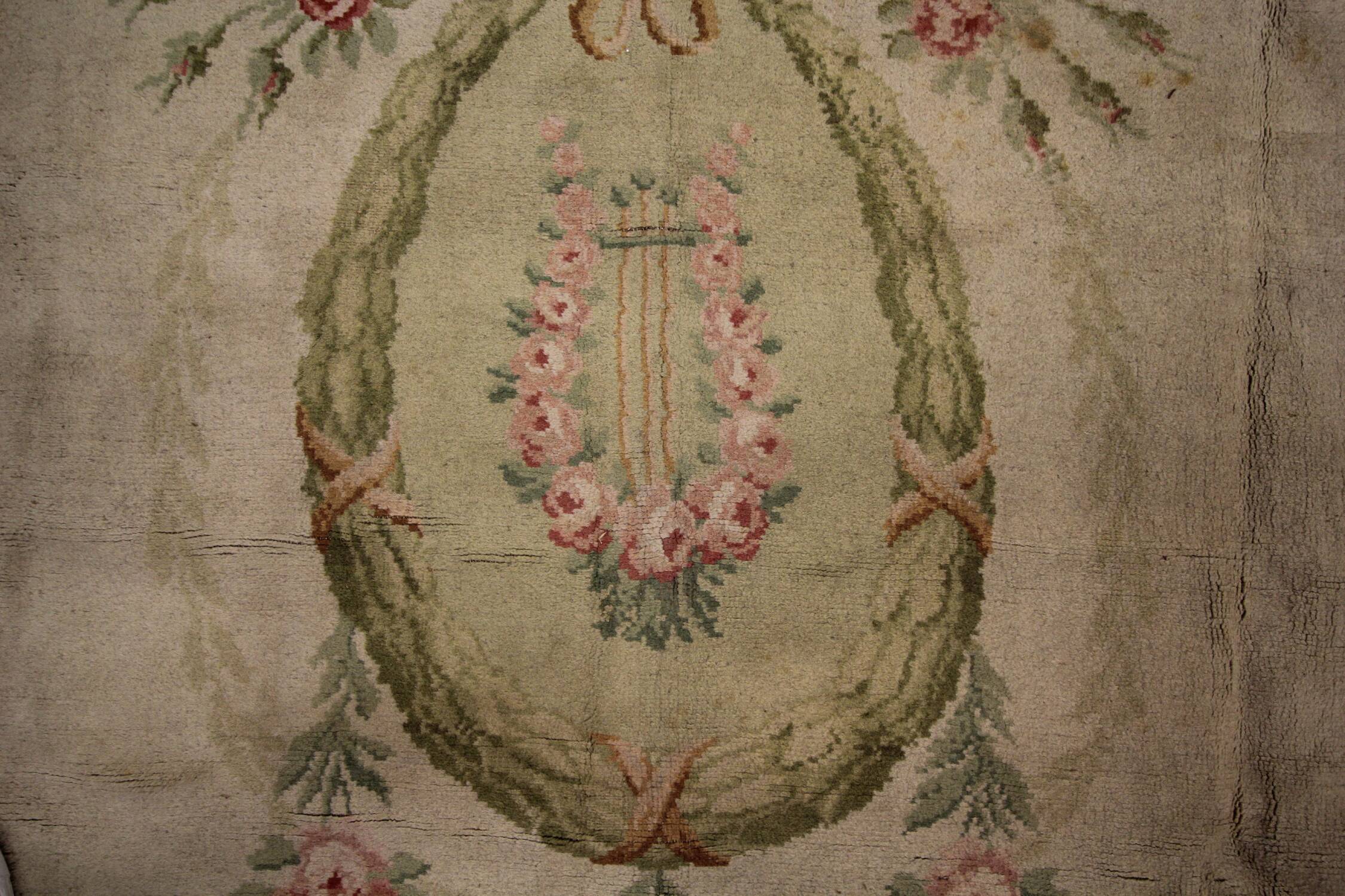 Antique Savonnerie French Carpet 1890 Handwoven Traditional French Antique Rug- 366x274cm