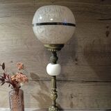 Art Deco lamp 1930 brass, alabaster, Clichy pink glass globe