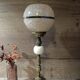Lampe art déco 1930 laiton, albâtre, globe verre de Clichy rose