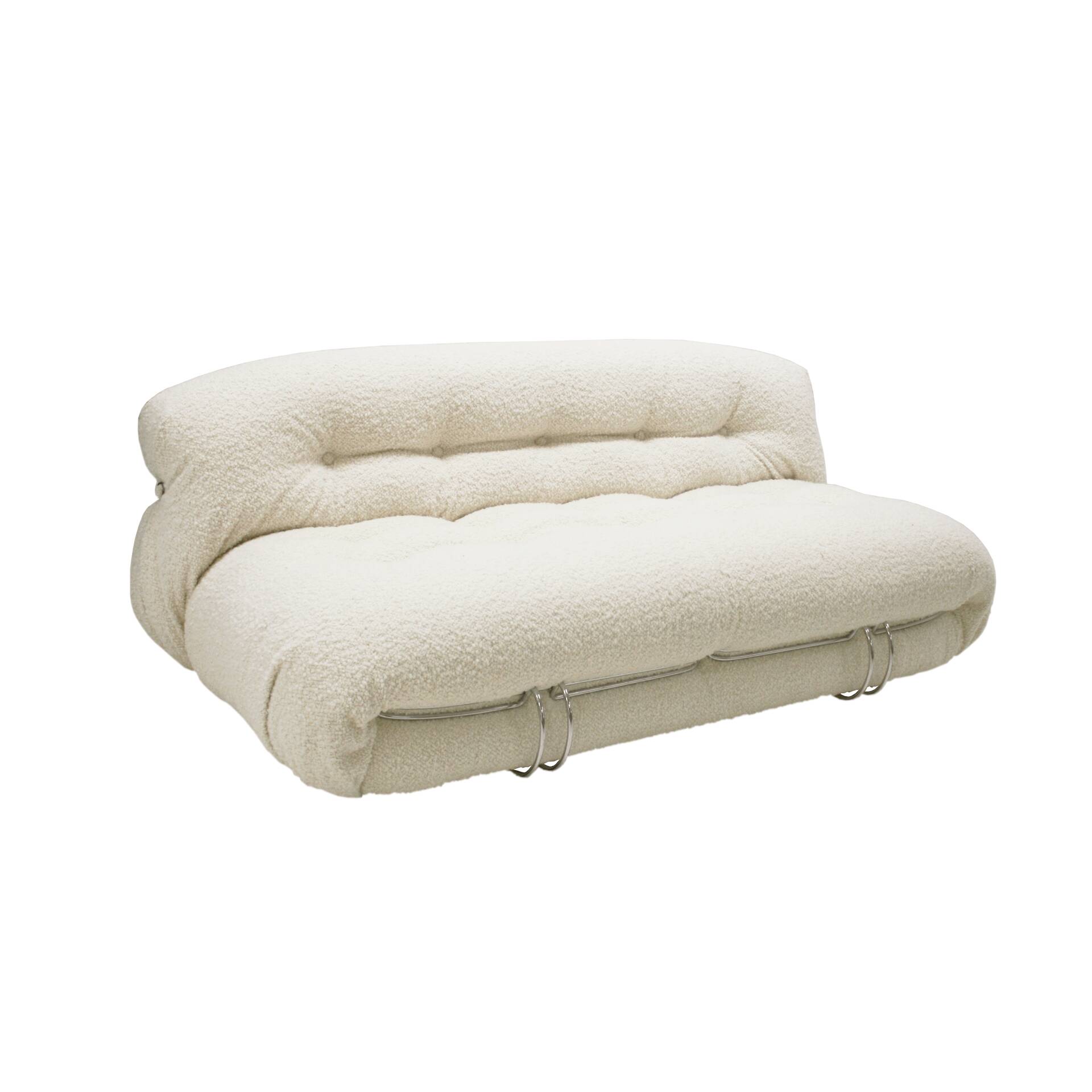 Mid-Century Modern Tobia Scarpa White Bouclé Wool Soriana Italian Sofa, 196