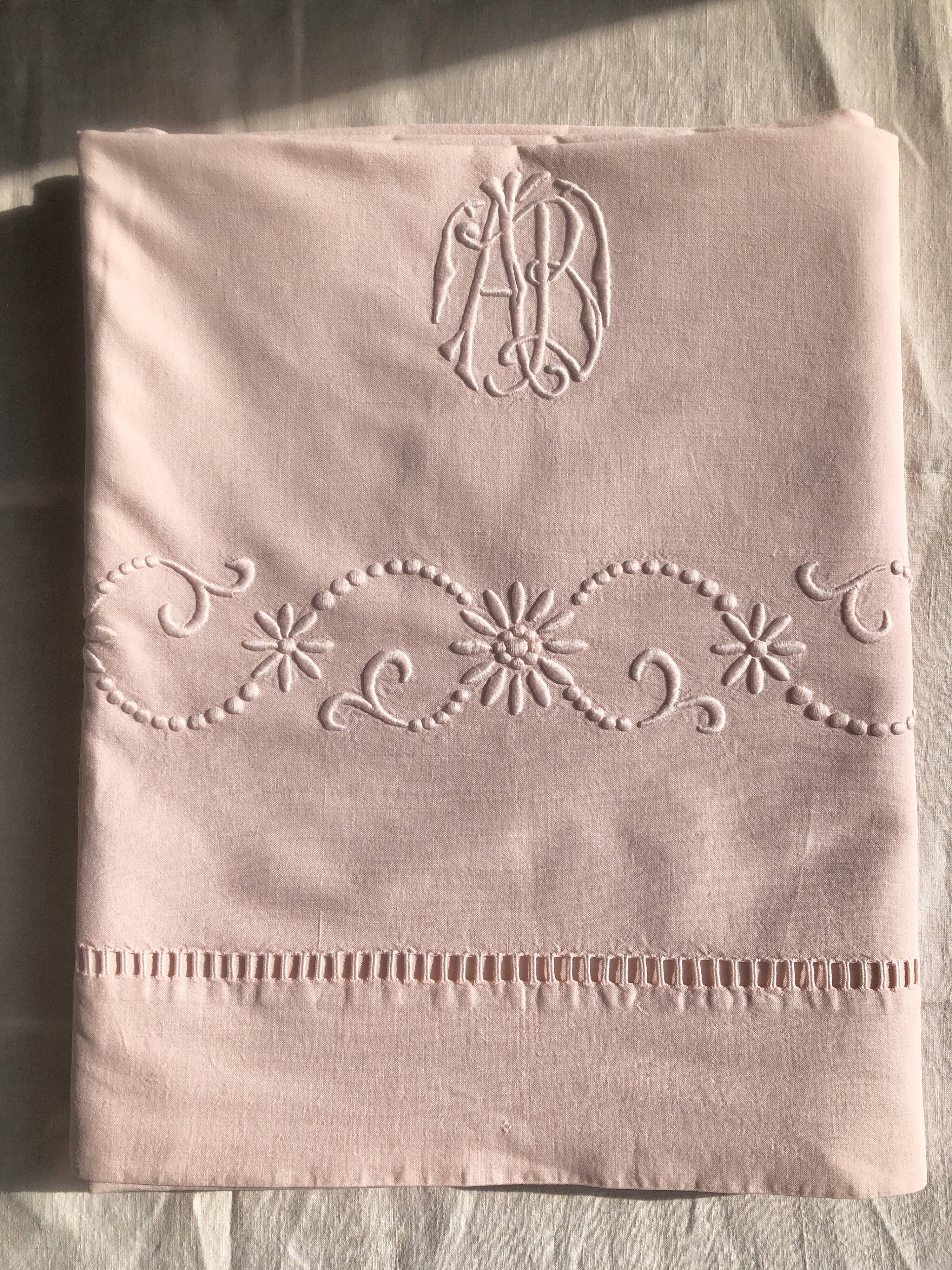 Old linen and cotton sheet dyed in baby pink