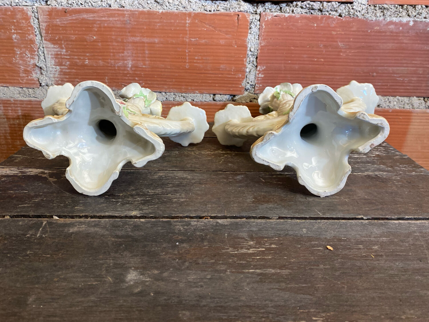 Pair of Double Candelabra Candle Holders CAPODIMONTE Polychrome Ceramic