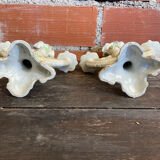 Pair of Double Candelabra Candle Holders CAPODIMONTE Polychrome Ceramic