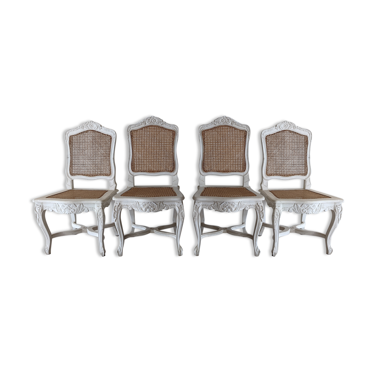 4 cannate chairs in patinated wood