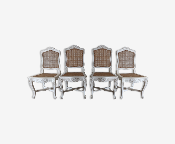 4 chaises cannées en bois patiné