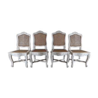4 cannate chairs in patinated wood