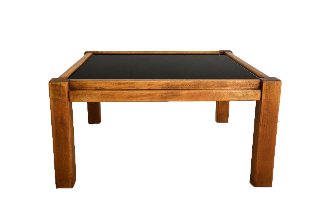 Coffee table 60s, opaline and wood