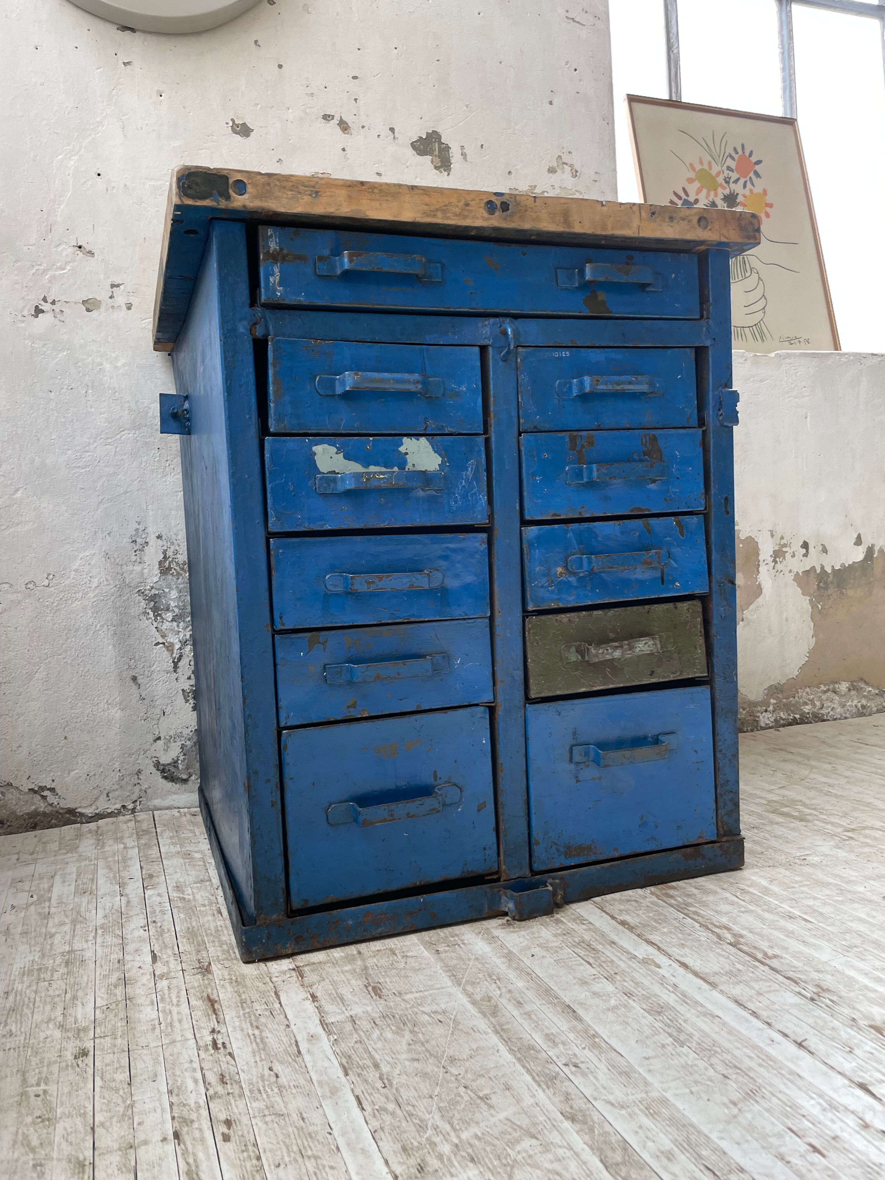 Meuble établi rangement militaire industriel bleu