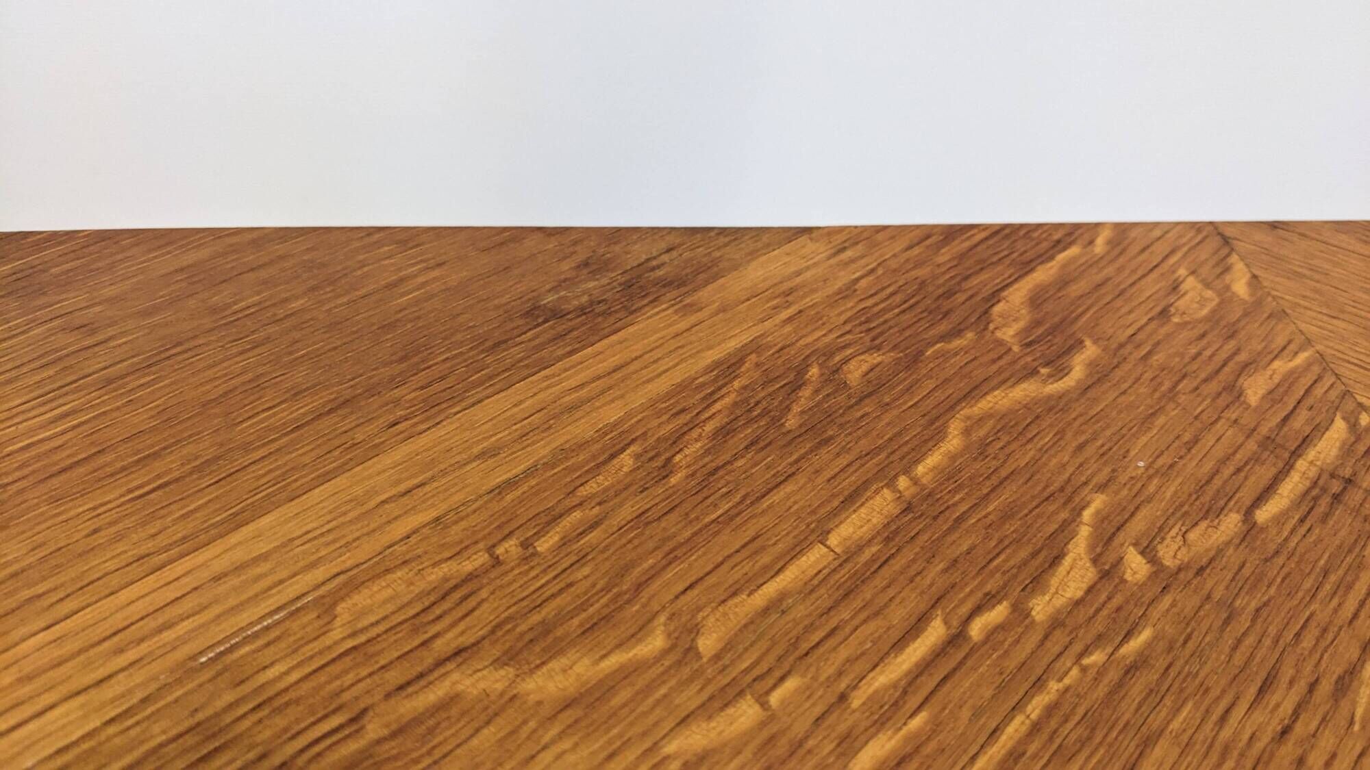 Modernist coffee or side table in oak marquetry, France 1960.
