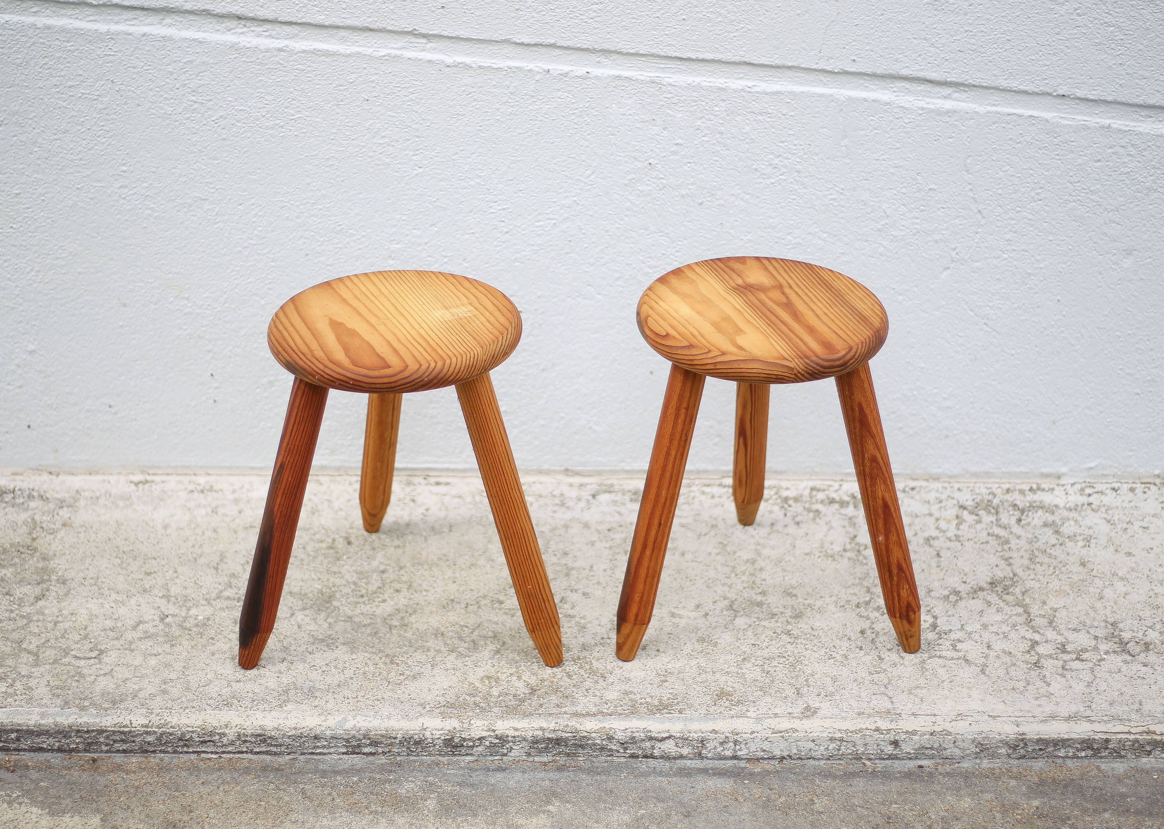 Pair of vintage stools, wooden stools, tripod stools, side stools, plant holders